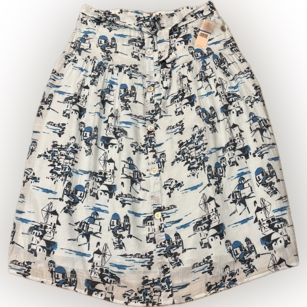 NWT Nanette Lepore Coastal Print Button Front Midi Skirt Size XL